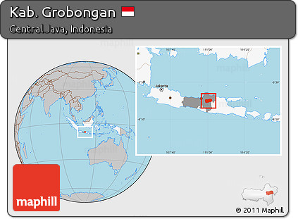 Gray Location Map of Kab. Grobongan, highlighted country, highlighted parent region