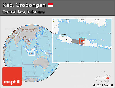 Gray Location Map of Kab. Grobongan, highlighted country, highlighted parent region