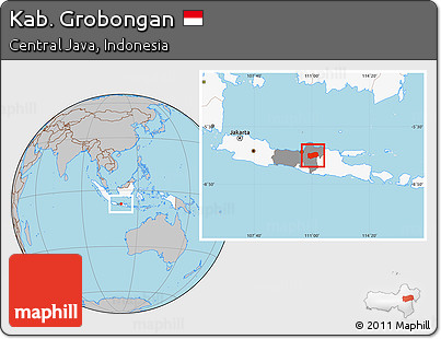 Gray Location Map of Kab. Grobongan, highlighted country, highlighted parent region