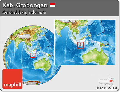 Physical Location Map of Kab. Grobongan, highlighted country, highlighted parent region, within the entire country