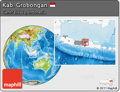 Physical Location Map of Kab. Grobongan, highlighted country, highlighted parent region