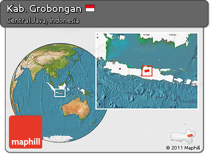 Satellite Location Map of Kab. Grobongan, highlighted country