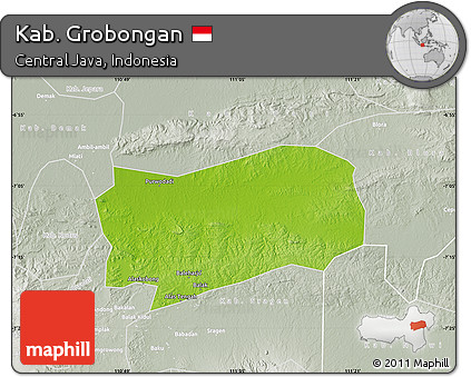 Physical Map of Kab. Grobongan, lighten, semi-desaturated