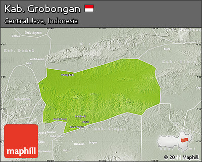 Physical Map of Kab. Grobongan, lighten, semi-desaturated