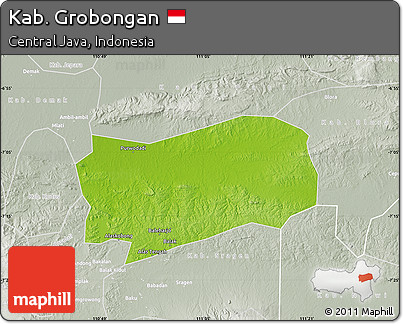 Physical Map of Kab. Grobongan, lighten, semi-desaturated