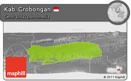 Physical Panoramic Map of Kab. Grobongan, desaturated