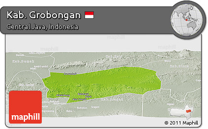 Physical Panoramic Map of Kab. Grobongan, lighten, semi-desaturated