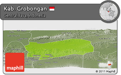 Physical Panoramic Map of Kab. Grobongan, semi-desaturated
