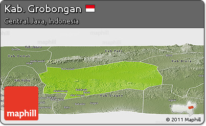 Physical Panoramic Map of Kab. Grobongan, semi-desaturated
