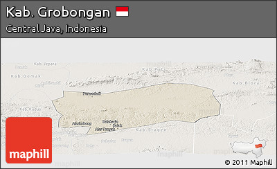 Shaded Relief Panoramic Map of Kab. Grobongan, lighten