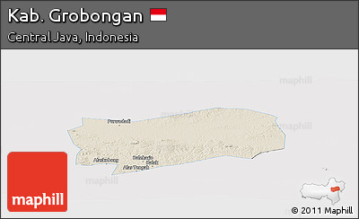 Shaded Relief Panoramic Map of Kab. Grobongan, single color outside