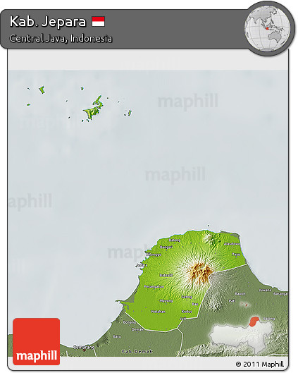 Physical 3D Map of Kab. Jepara, semi-desaturated