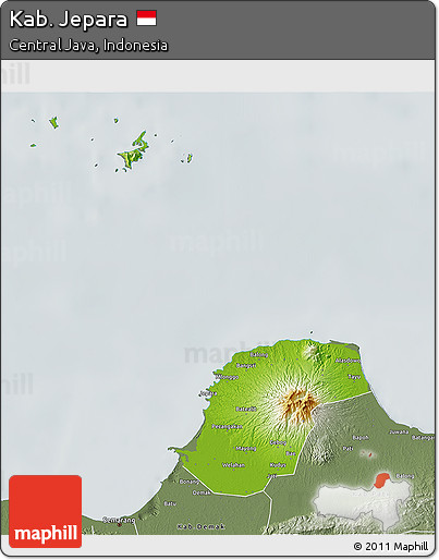 Physical 3D Map of Kab. Jepara, semi-desaturated