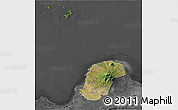 Satellite 3D Map of Kab. Jepara, darken, desaturated