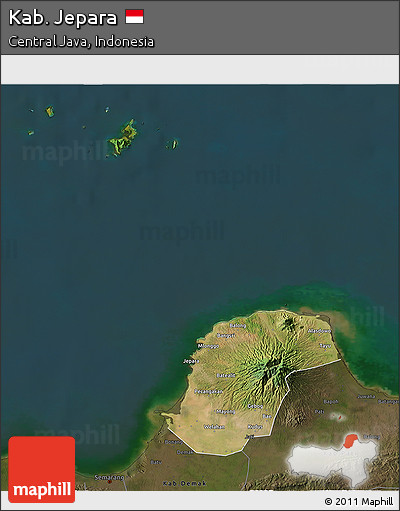 Satellite 3D Map of Kab. Jepara, darken