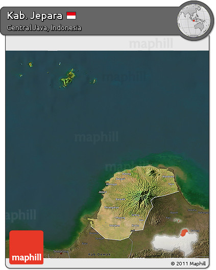 Satellite 3D Map of Kab. Jepara, darken