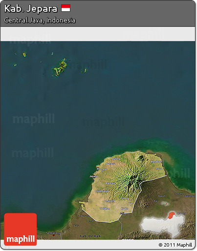 Satellite 3D Map of Kab. Jepara, darken
