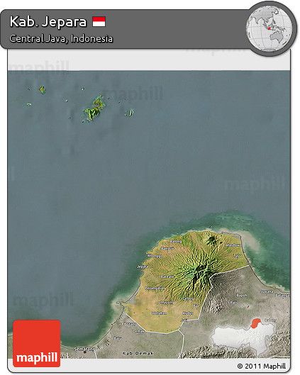 Satellite 3D Map of Kab. Jepara, semi-desaturated