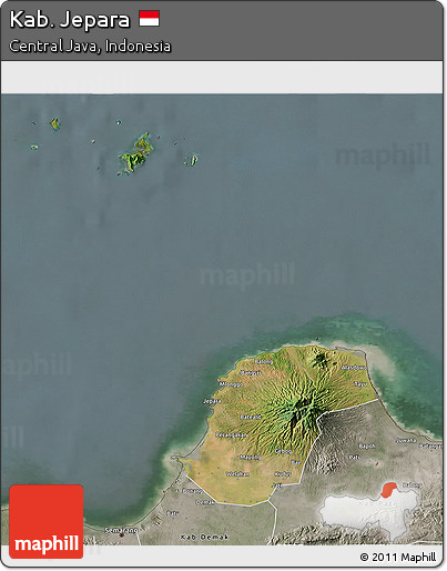 Satellite 3D Map of Kab. Jepara, semi-desaturated