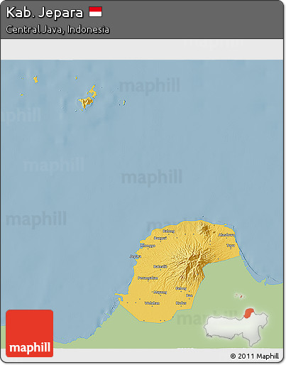 Savanna Style 3D Map of Kab. Jepara, single color outside