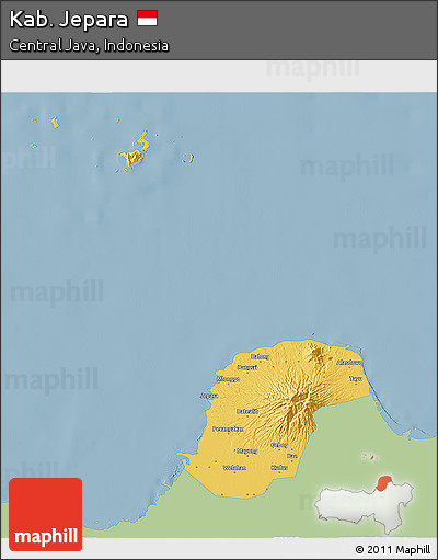 Savanna Style 3D Map of Kab. Jepara, single color outside