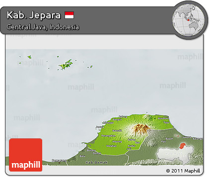 Physical Panoramic Map of Kab. Jepara, semi-desaturated