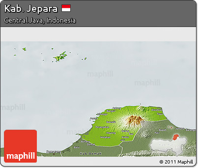Physical Panoramic Map of Kab. Jepara, semi-desaturated