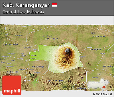 Physical 3D Map of Kab. Karanganyar, satellite outside