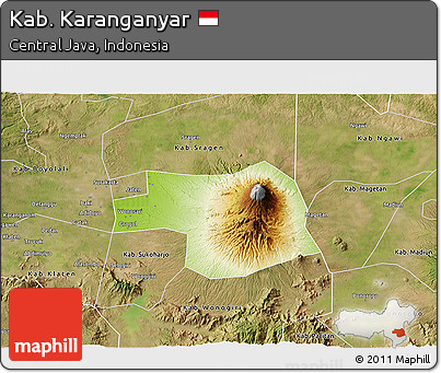 Physical 3D Map of Kab. Karanganyar, satellite outside