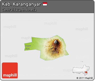 Physical 3D Map of Kab. Karanganyar, single color outside
