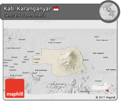 Shaded Relief 3D Map of Kab. Karanganyar, desaturated