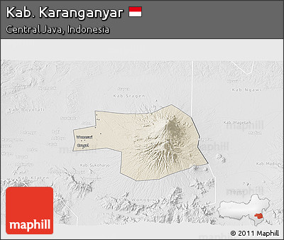 Shaded Relief 3D Map of Kab. Karanganyar, lighten, desaturated