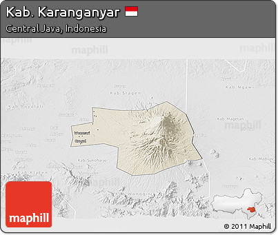 Shaded Relief 3D Map of Kab. Karanganyar, lighten, desaturated