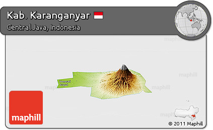 Physical Panoramic Map of Kab. Karanganyar, single color outside