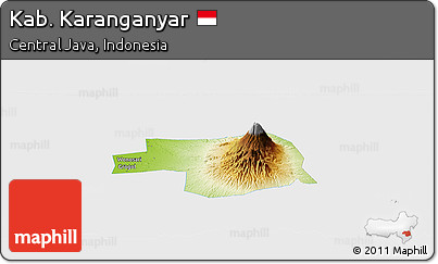 Physical Panoramic Map of Kab. Karanganyar, single color outside