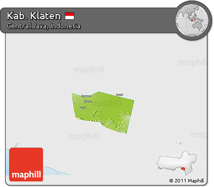 Physical 3D Map of Kab. Klaten, single color outside