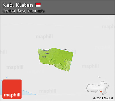 Physical 3D Map of Kab. Klaten, single color outside