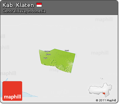 Physical 3D Map of Kab. Klaten, single color outside