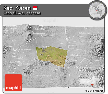 Satellite 3D Map of Kab. Klaten, lighten, desaturated