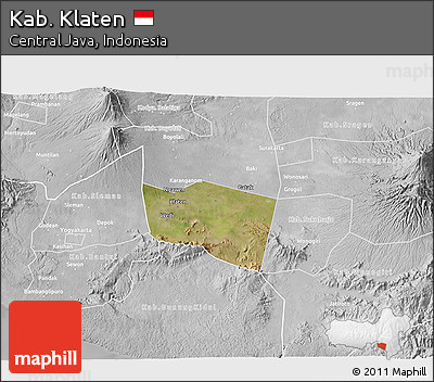 Satellite 3D Map of Kab. Klaten, lighten, desaturated