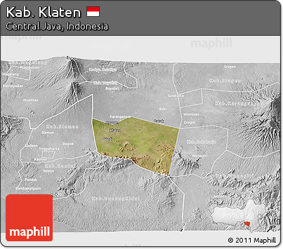 Satellite 3D Map of Kab. Klaten, lighten, desaturated