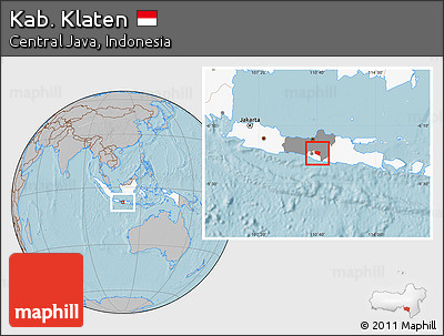 Gray Location Map of Kab. Klaten, highlighted country, highlighted parent region, hill shading
