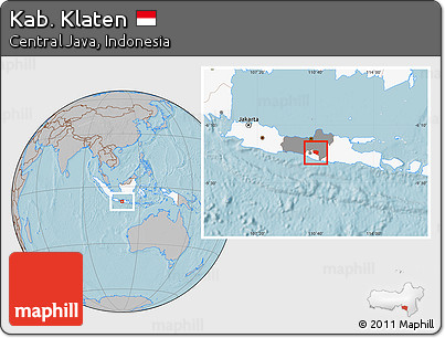 Gray Location Map of Kab. Klaten, highlighted country, highlighted parent region, hill shading