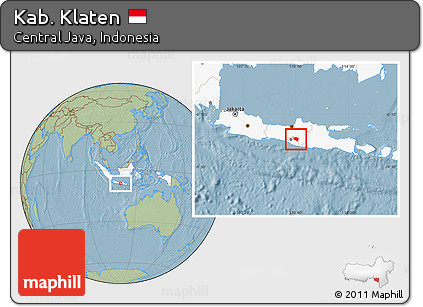 Savanna Style Location Map of Kab. Klaten, highlighted country, hill shading