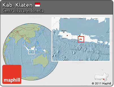 Savanna Style Location Map of Kab. Klaten, highlighted country, hill shading