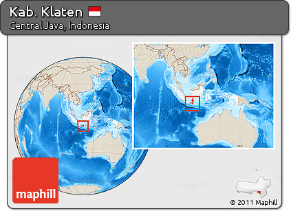Shaded Relief Location Map of Kab. Klaten, highlighted country, highlighted parent region, within the entire country