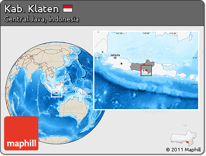 Shaded Relief Location Map of Kab. Klaten, highlighted country, highlighted parent region