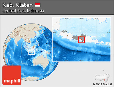 Shaded Relief Location Map of Kab. Klaten, highlighted country, highlighted parent region