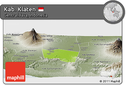 Physical Panoramic Map of Kab. Klaten, semi-desaturated