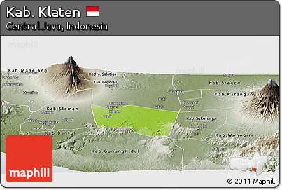 Physical Panoramic Map of Kab. Klaten, semi-desaturated